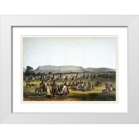 Encampment of Piekann Indians Near Fort Mckenzie White Modern Wood Framed Art Print with Double Matting by McKenney, Thomas Lorraine