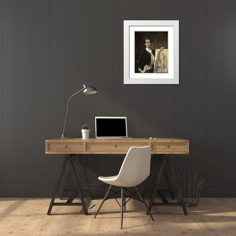 Portrait of The Artist Holding a Life Study White Modern Wood Framed Art Print with Double Matting by Melendez, Luis Egidio
