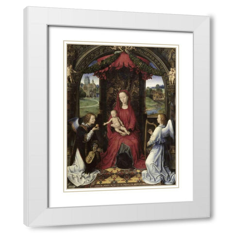 Madonna and Child With Two Angels White Modern Wood Framed Art Print with Double Matting by Memling, Hans