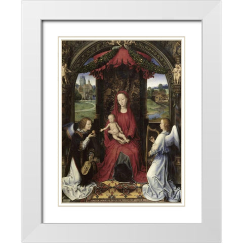 Madonna and Child With Two Angels White Modern Wood Framed Art Print with Double Matting by Memling, Hans