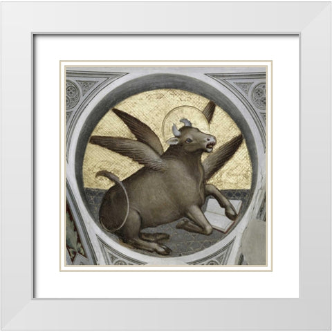 Saint Luke As An Ox White Modern Wood Framed Art Print with Double Matting by De Menabuoi, Giusto