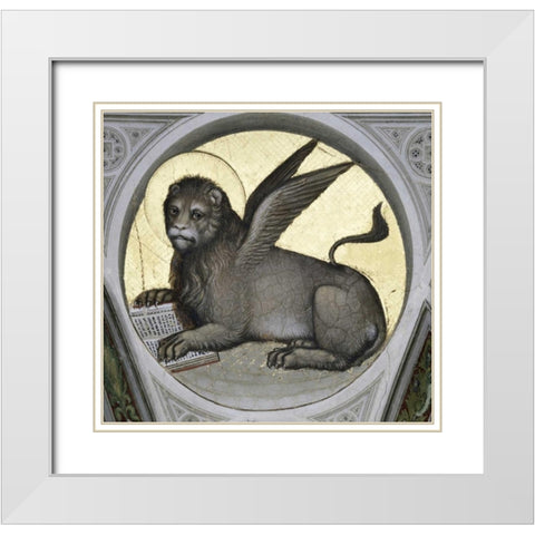 Saint Mark As a Lion White Modern Wood Framed Art Print with Double Matting by De Menabuoi, Giusto