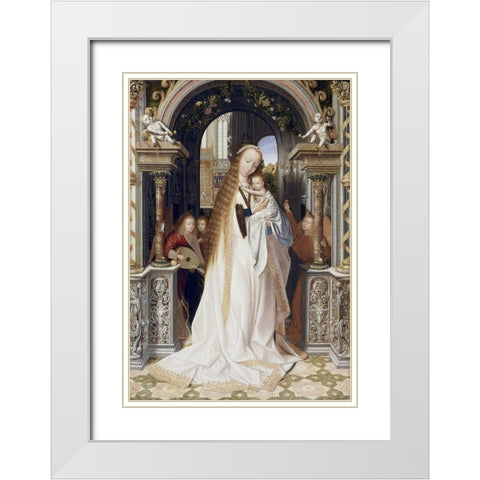 Virgin and Infant With Three Angels White Modern Wood Framed Art Print with Double Matting by Metsys, Quinten