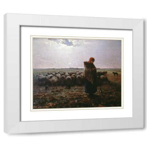 Pasture White Modern Wood Framed Art Print with Double Matting by Millet, Jean-Francois