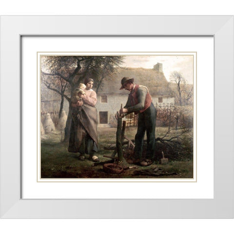 Peasant Grafting a Tree White Modern Wood Framed Art Print with Double Matting by Millet, Jean-Francois
