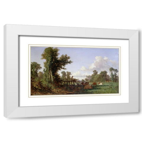 Wooded Landscape White Modern Wood Framed Art Print with Double Matting by Millet, Jean-Francois