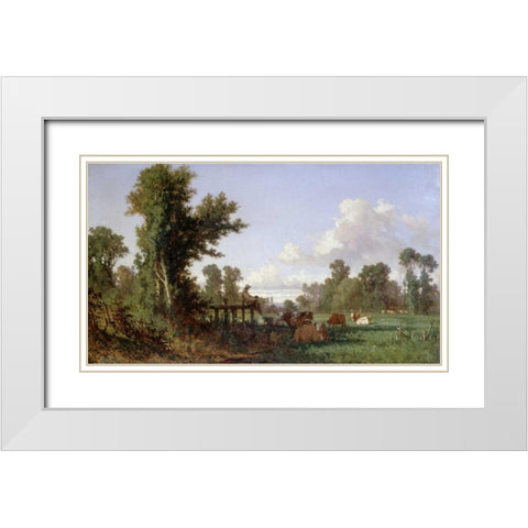 Wooded Landscape White Modern Wood Framed Art Print with Double Matting by Millet, Jean-Francois