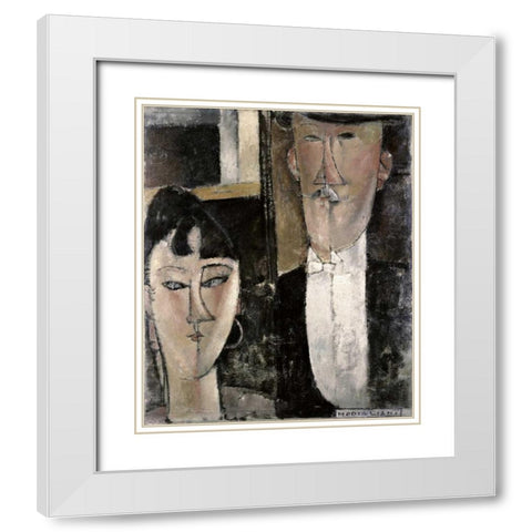 Bride and Groom White Modern Wood Framed Art Print with Double Matting by Modigliani, Amedeo