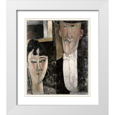 Bride and Groom White Modern Wood Framed Art Print with Double Matting by Modigliani, Amedeo