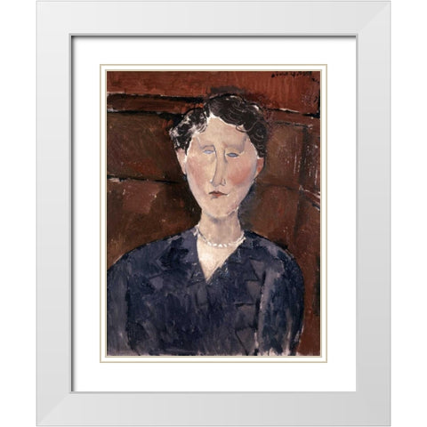 Head of Woman White Modern Wood Framed Art Print with Double Matting by Modigliani, Amedeo
