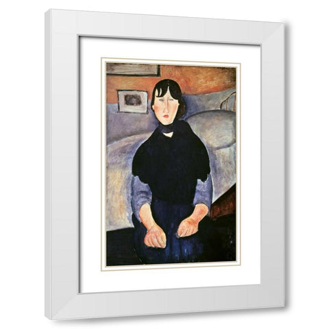 La Fille du Peuple White Modern Wood Framed Art Print with Double Matting by Modigliani, Amedeo