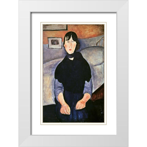 La Fille du Peuple White Modern Wood Framed Art Print with Double Matting by Modigliani, Amedeo
