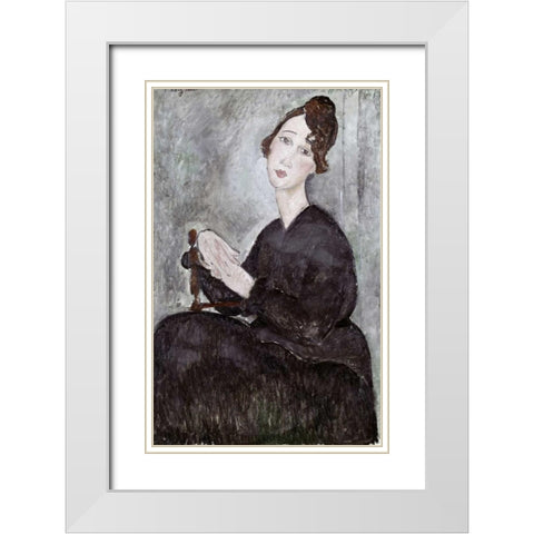 Portrait of Madame Mayden White Modern Wood Framed Art Print with Double Matting by Modigliani, Amedeo