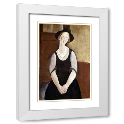 Portrait of Thora Klinckowstrom White Modern Wood Framed Art Print with Double Matting by Modigliani, Amedeo