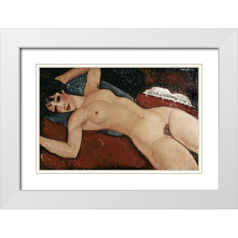 Reclining Nude White Modern Wood Framed Art Print with Double Matting by Modigliani, Amedeo