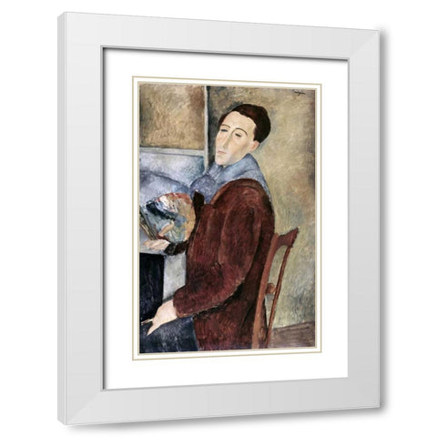 Self-Portrait White Modern Wood Framed Art Print with Double Matting by Modigliani, Amedeo