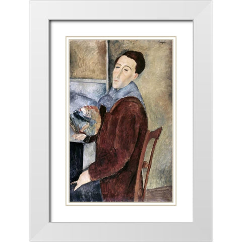 Self-Portrait White Modern Wood Framed Art Print with Double Matting by Modigliani, Amedeo