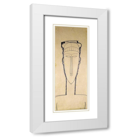 Tete De Cariatide White Modern Wood Framed Art Print with Double Matting by Modigliani, Amedeo
