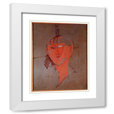 The Red Head White Modern Wood Framed Art Print with Double Matting by Modigliani, Amedeo