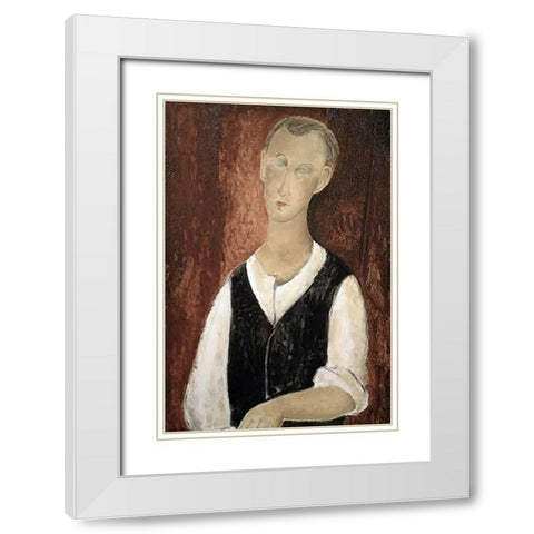Young Man With a Black Vest White Modern Wood Framed Art Print with Double Matting by Modigliani, Amedeo