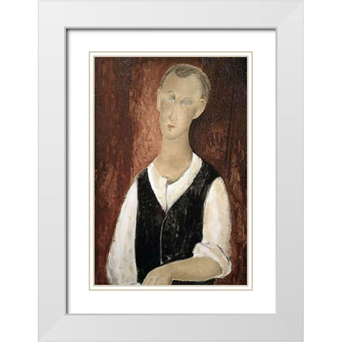 Young Man With a Black Vest White Modern Wood Framed Art Print with Double Matting by Modigliani, Amedeo