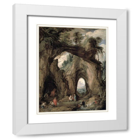 Gypsies In The Mountains White Modern Wood Framed Art Print with Double Matting by Momper the Younger, Joos de