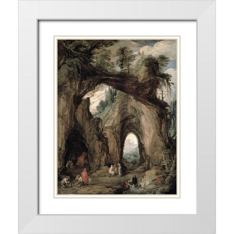 Gypsies In The Mountains White Modern Wood Framed Art Print with Double Matting by Momper the Younger, Joos de
