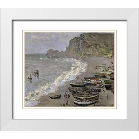 Etretat White Modern Wood Framed Art Print with Double Matting by Monet, Claude