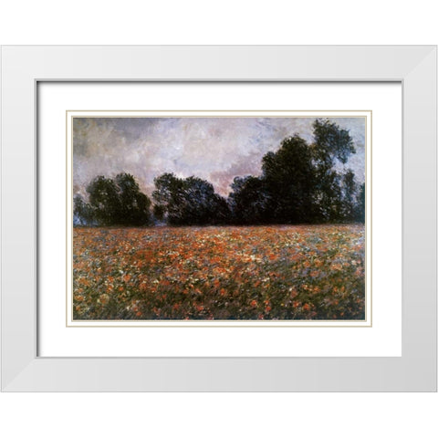 Field of Wild Poppies White Modern Wood Framed Art Print with Double Matting by Monet, Claude