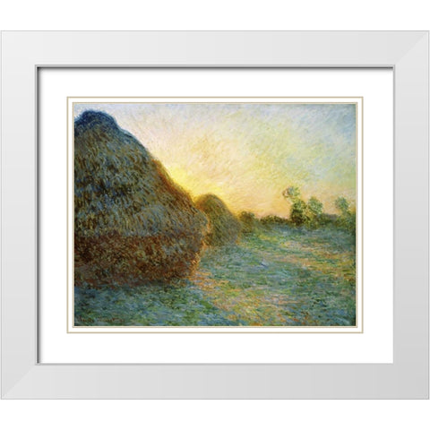 Haystacks, 1891 White Modern Wood Framed Art Print with Double Matting by Monet, Claude