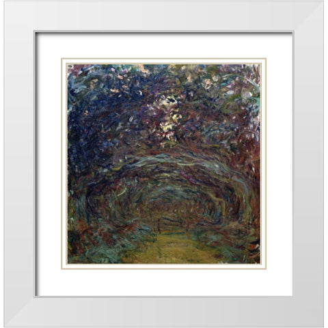 LAllee des rosiers a Giverny White Modern Wood Framed Art Print with Double Matting by Monet, Claude