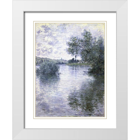 The Seine at Vetheuil White Modern Wood Framed Art Print with Double Matting by Monet, Claude