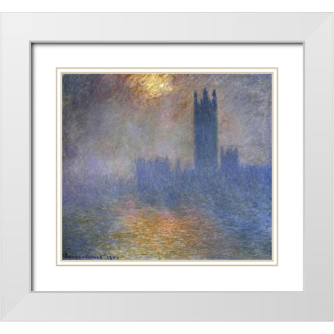 London Parliament - Patch of Sun in the Fog White Modern Wood Framed Art Print with Double Matting by Monet, Claude