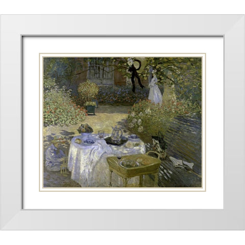 Lunch White Modern Wood Framed Art Print with Double Matting by Monet, Claude