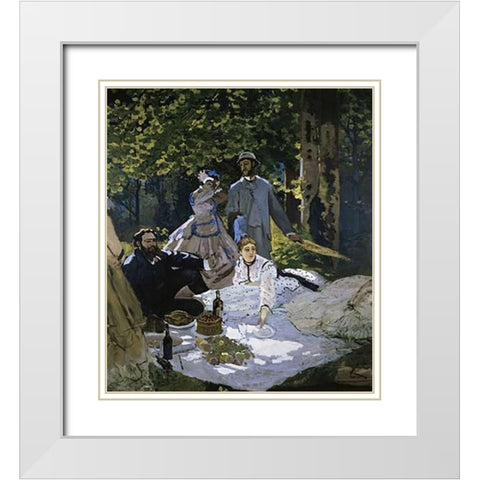 Luncheon on the Grass White Modern Wood Framed Art Print with Double Matting by Monet, Claude