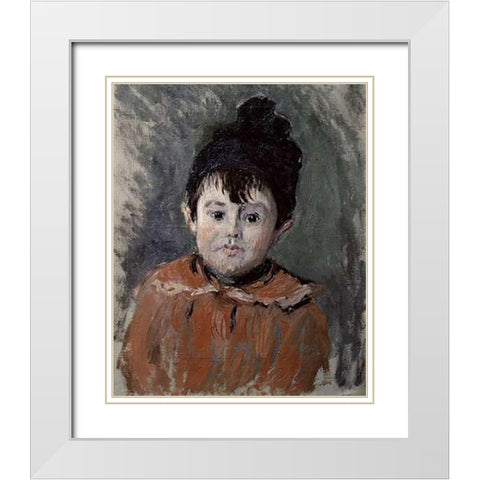 Michel Monet in a Pompom Hat, 1880 White Modern Wood Framed Art Print with Double Matting by Monet, Claude