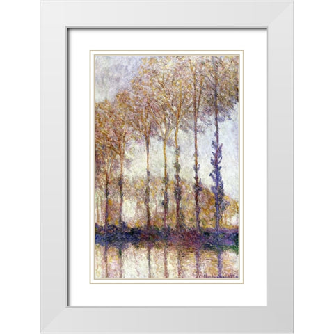 Poplars White Modern Wood Framed Art Print with Double Matting by Monet, Claude