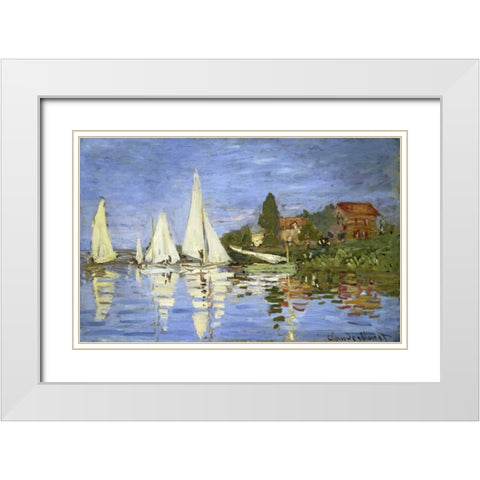 Regatta at Argenteuil White Modern Wood Framed Art Print with Double Matting by Monet, Claude