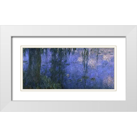 Water Lilies: Morning with Willows, c. 1918-26 (left panel) White Modern Wood Framed Art Print with Double Matting by Monet, Claude