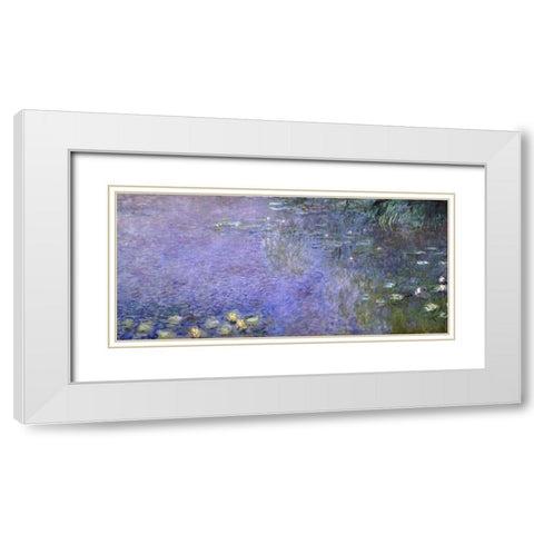 Water Lilies: Morning, c. 1914-26 - center-right panel White Modern Wood Framed Art Print with Double Matting by Monet, Claude