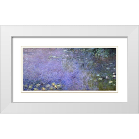 Water Lilies: Morning, c. 1914-26 - center-right panel White Modern Wood Framed Art Print with Double Matting by Monet, Claude