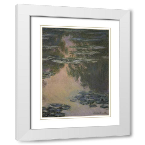 Water Lilies - with Willows White Modern Wood Framed Art Print with Double Matting by Monet, Claude