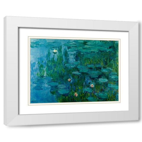 Water Lilies, c.1918-21 White Modern Wood Framed Art Print with Double Matting by Monet, Claude