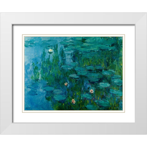 Water Lilies, c.1918-21 White Modern Wood Framed Art Print with Double Matting by Monet, Claude