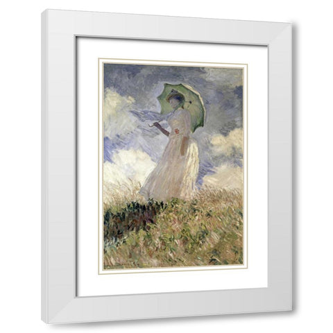 Woman with a Parasol Turned to the Left, 1886 White Modern Wood Framed Art Print with Double Matting by Monet, Claude