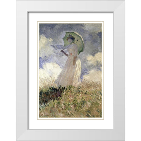 Woman with a Parasol Turned to the Left, 1886 White Modern Wood Framed Art Print with Double Matting by Monet, Claude