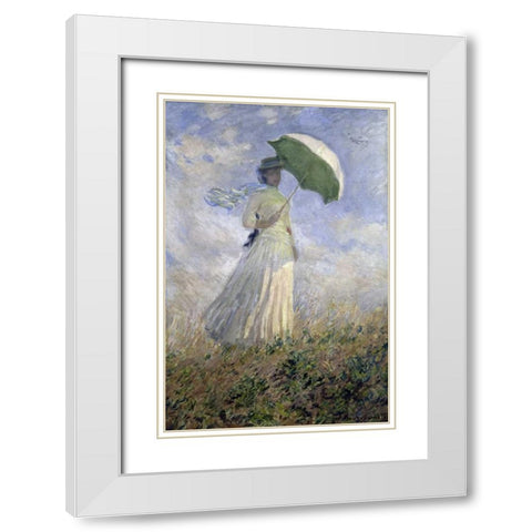 Woman with a Parasol Turned to the Right White Modern Wood Framed Art Print with Double Matting by Monet, Claude
