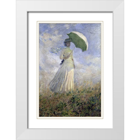 Woman with a Parasol Turned to the Right White Modern Wood Framed Art Print with Double Matting by Monet, Claude
