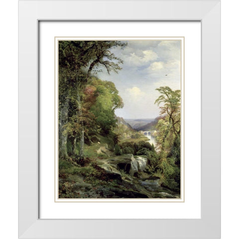 Along The Wissahickon White Modern Wood Framed Art Print with Double Matting by Moran, Thomas