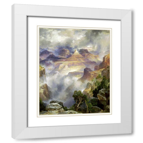 Canyon Mists, Zoroaster Peak, Grand Canyon White Modern Wood Framed Art Print with Double Matting by Moran, Thomas